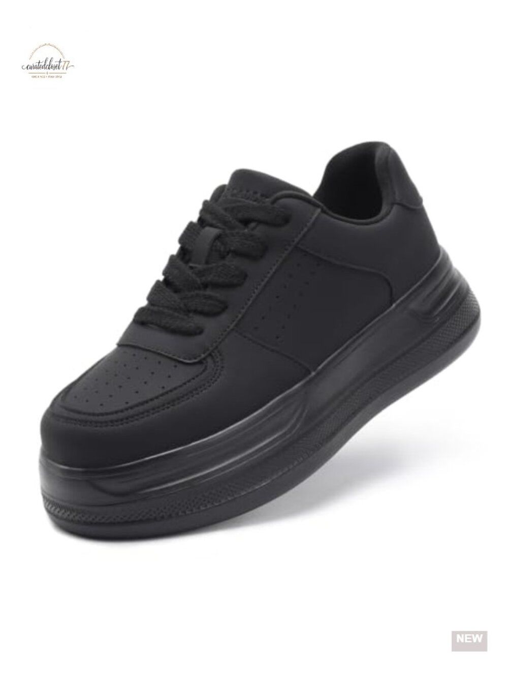Platform Walking Shoes Lace Up Cushioned Leather Sneakers